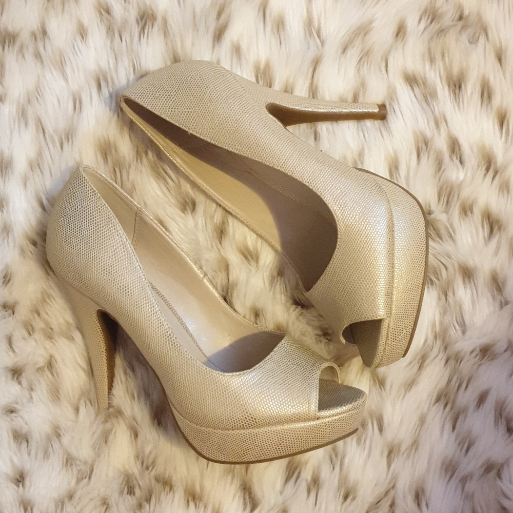 Light Gold Open Toe Pumps